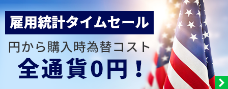 雇用統計タイムセール　円から購入時為替コスト全通貨0円！