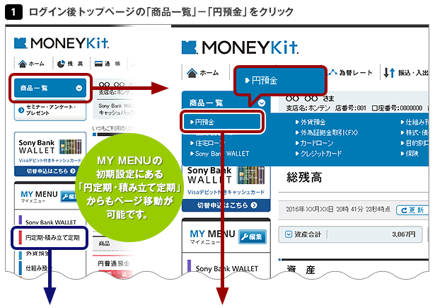 ログイン後トップページの「商品一覧」−「円預金」をクリック